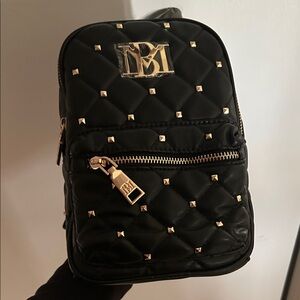 Black Quilted Mini Backpack with Gold Studs